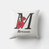 モノグラムパーソナライズされた編集可能M文字赤花f クッション (裏面)
