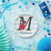 モノグラムパーソナライズされた編集可能M文字赤花f ペーパープレート (パーティー)