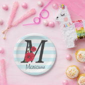 モノグラムパーソナライズされた編集可能M文字赤花f ペーパープレート (パーティー)