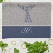 モノグラムパーソナライズされた航海のホエールテールラインアート キッチンタオル (折り畳み)