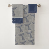 モノグラムパーソナライズされた航海のホエールテールラインアート バスタオルセット (インサイチュ)