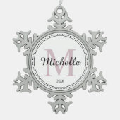 モノグラムパーソナライズされた赤面ピンク スノーフレークピューターオーナメント (正面)