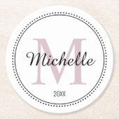 モノグラムパーソナライズされた赤面ピンク ラウンドペーパーコースター (正面)