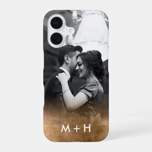 モノグラムパーソナライズされた金ゴールドグラデーション写真 iPhone 16ケース (裏面)