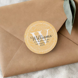 モノグラムパーソナライズされた金ゴールドフローラ差出人住所 ラウンドシール