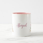 モノグラムパーソナライズされた金ゴールドレターAピンクフローラ ツートーンマグカップ (中央)