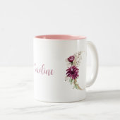 モノグラムパーソナライズされた金ゴールドレターCピンクフローラ ツートーンマグカップ (正面右)