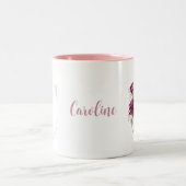 モノグラムパーソナライズされた金ゴールドレターCピンクフローラ ツートーンマグカップ (中央)