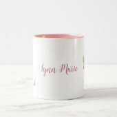 モノグラムパーソナライズされた金ゴールドレターLピンクフローラ ツートーンマグカップ (中央)
