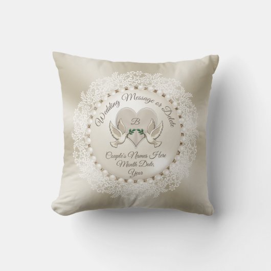 モノグラムパーソナライズされた、パールブライダルシャワーギフト クッション (正面)