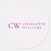 モノグラムパーソナライズピンクイニシャル&ネームステッカー ラウンドシール (正面)