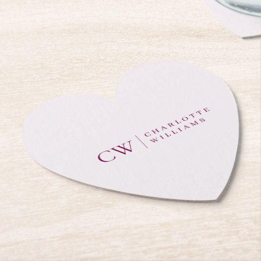 モノグラムパーソナライズピンクハートペーパーコースター ペーパーコースター (アングル)