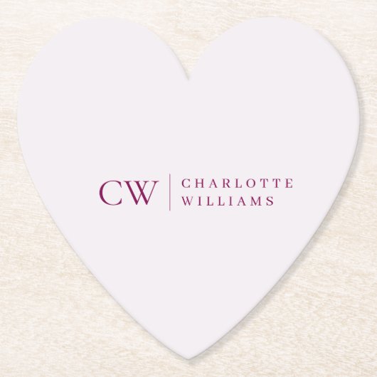 モノグラムパーソナライズピンクハートペーパーコースター ペーパーコースター (正面)