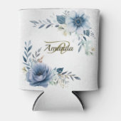 モノグラムパーティーほこりっぽいブルーウォーターカラーフラワーシルバー 缶クーラー (正面)