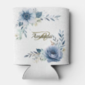 モノグラムパーティーほこりっぽいブルーウォーターカラーフラワーシルバー 缶クーラー (裏面)