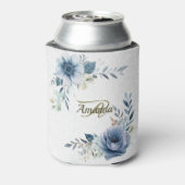 モノグラムパーティーほこりっぽいブルーウォーターカラーフラワーシルバー 缶クーラー (缶裏面)