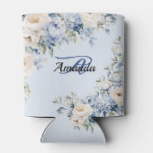 モノグラムパーティーほこりっぽいブルーウォーター色のアイボリー花 缶クーラー (裏面)