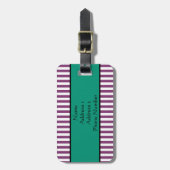 モノグラムパープルとエメラルドグリーンストライプのパターン ラゲッジタグ (正面縦)