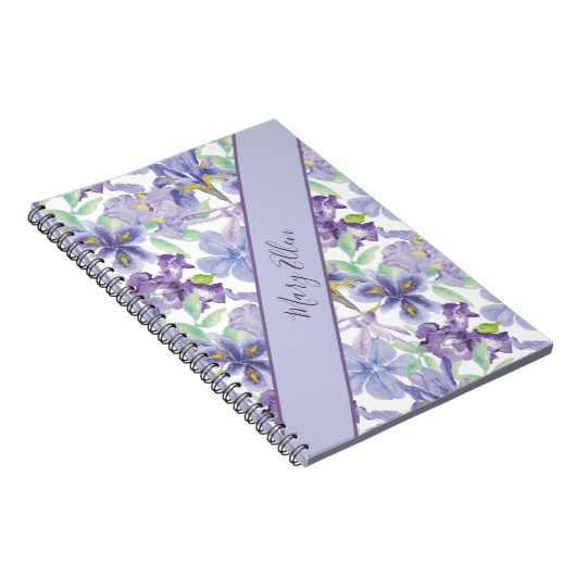 モノグラムパープルイエローアイリスフローラ水彩 ノートブック (右側)