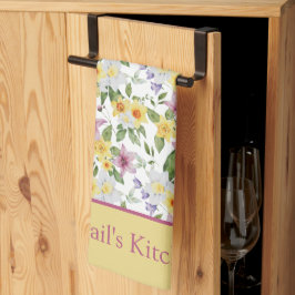 モノグラムパープルイエローホワイトグリーンフローラシック キッチンタオル