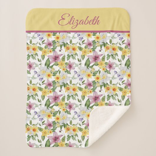 モノグラムパープルイエローホワイトグリーンフローラ シェルパブランケット (正面)