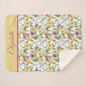 モノグラムパープルイエローホワイトグリーンフローラ シェルパブランケット (正面(横))