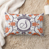 モノグラムパープルオレンジブルーモダンフローラ枕 ランバークッション (ブランケット)