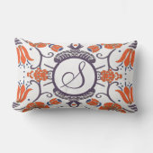 モノグラムパープルオレンジブルーモダンフローラ枕 ランバークッション (正面)