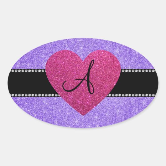 モノグラムパープルグリッターピンクハート 楕円形シール (正面)