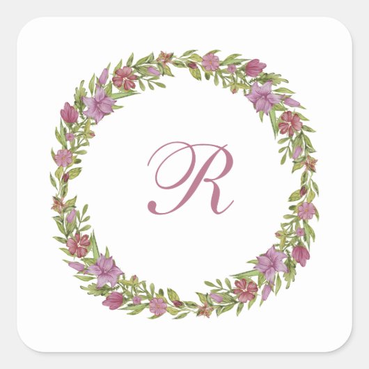 モノグラムパープルグリーンフローラリース スクエアシール (正面)