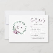 モノグラムパープルグリーンフローラ結婚リース 出欠カード (正面)