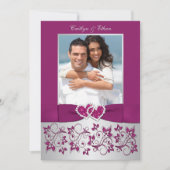 モノグラムパープルシルバーフローラ写真ウェディング招待 招待状 (正面)