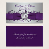 モノグラムパープルシルバーフローラ結婚式の引き出物ラベル (正面&裏面)