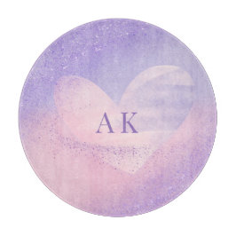 モノグラムパープルピンクのグラデーションハート カッティングボード