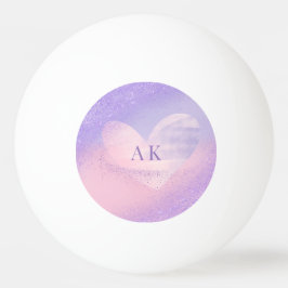 モノグラムパープルピンクのグラデーションハート 卓球ボール