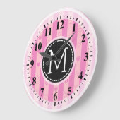 モノグラムパープルピンクストライプハートパタモダンーン ラージ壁時計 (傾斜)