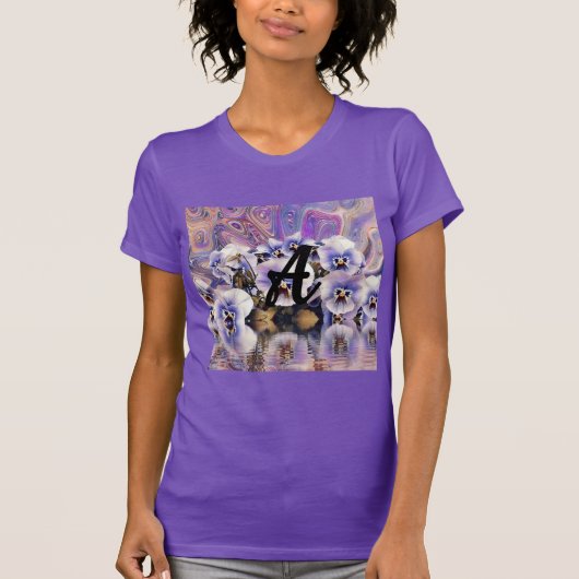 モノグラムパープルピンクパンジー水彩 Tシャツ (正面)