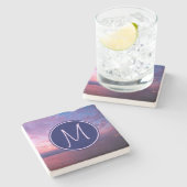 モノグラムパープルピンクブルーカリフォルニア海サンセット ストーンコースター (横)