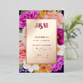 モノグラムパープルピンクローズはっきりしたフローラ結婚ズ 箔招待状 (立ち正面)