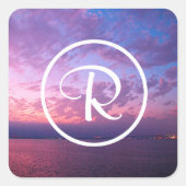 モノグラムパープルピンク海サンセットはっきりした撮影 スクエアシール (正面)