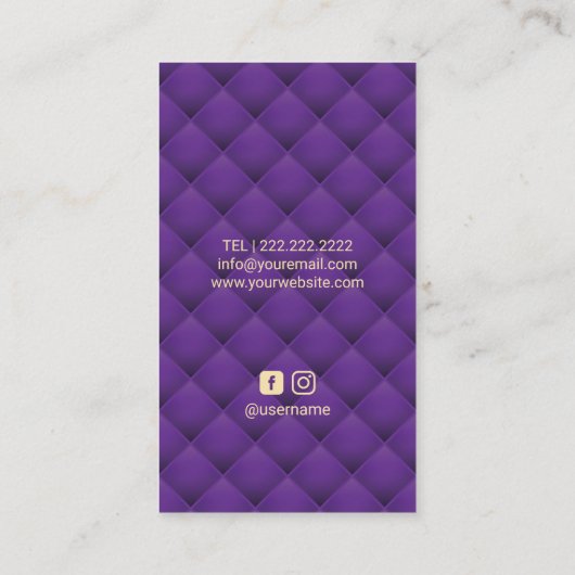 モノグラムパープルフローラエレガント美しいサロン 名刺 (裏面)