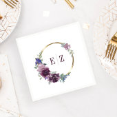 モノグラムパープルフローラボホ金ゴールドフレーム結婚ズ スタンダードカクテルナプキン