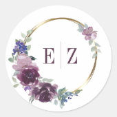 モノグラムパープルフローラボホ金ゴールドフレーム結婚ズ ラウンドシール (正面)
