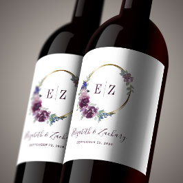 モノグラムパープルフローラリースボホ金ゴールドフレーム ワインラベル