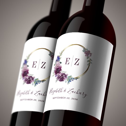 モノグラムパープルフローラリースボホ金ゴールドフレーム ワインラベル