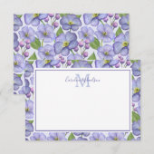 モノグラムパープルフローラルパターンサンキューカード サンキューカード (正面/裏面)