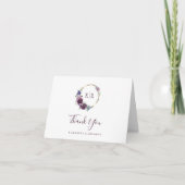 モノグラムパープルフローラ結婚リースサンキュー カード (正面)