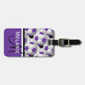 モノグラムパープルブラックサッカーボールパターン ラゲッジタグ (正面横)