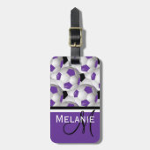 モノグラムパープルブラックサッカーボールパターン ラゲッジタグ (正面縦)