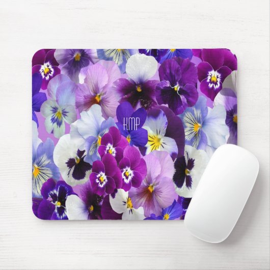 モノグラムパープルブルーホワイトパンジーフローラ花 マウスパッド (マウス)